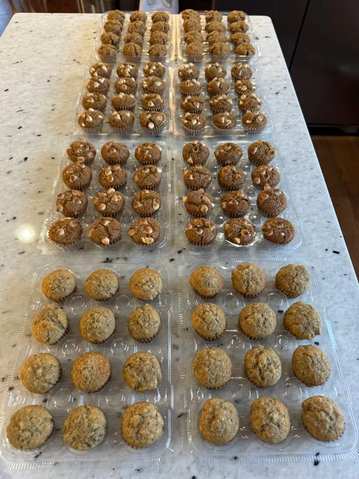A neatly arranged collection of small baked goods in plastic containers, showcasing a variety of flavors and textures.