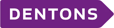 Dentons logo on a purple background