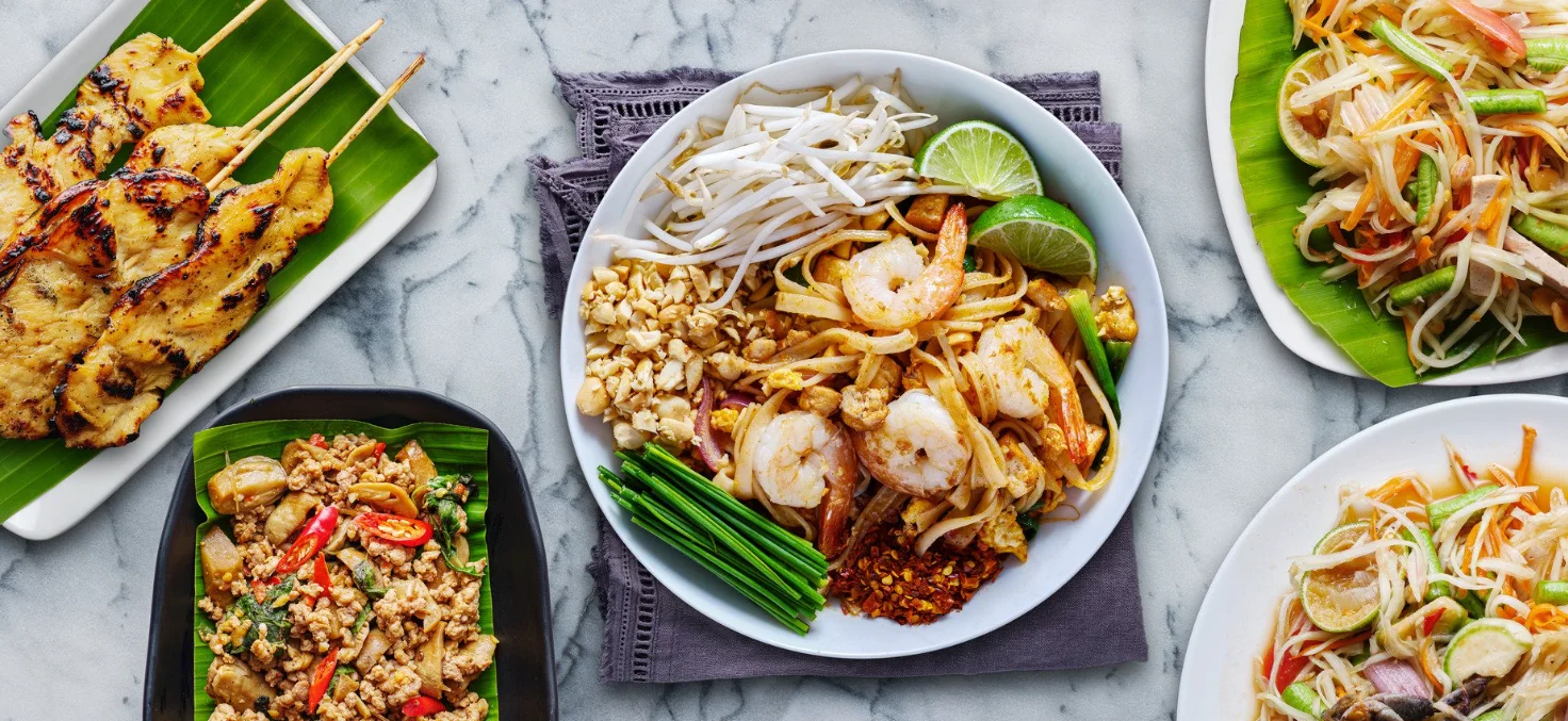 Delicious Thai pad thai with shrimp and fresh lime