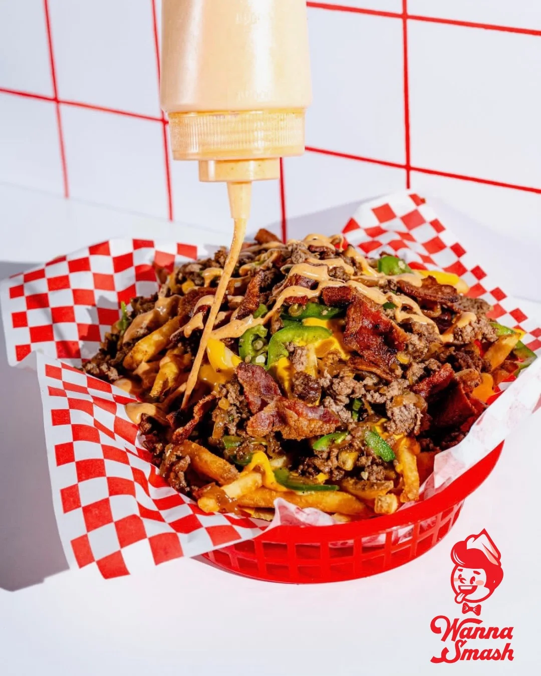 Loaded fries topped with beef and sauce