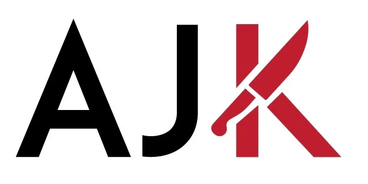 Logo design featuring AJK with a knife motif