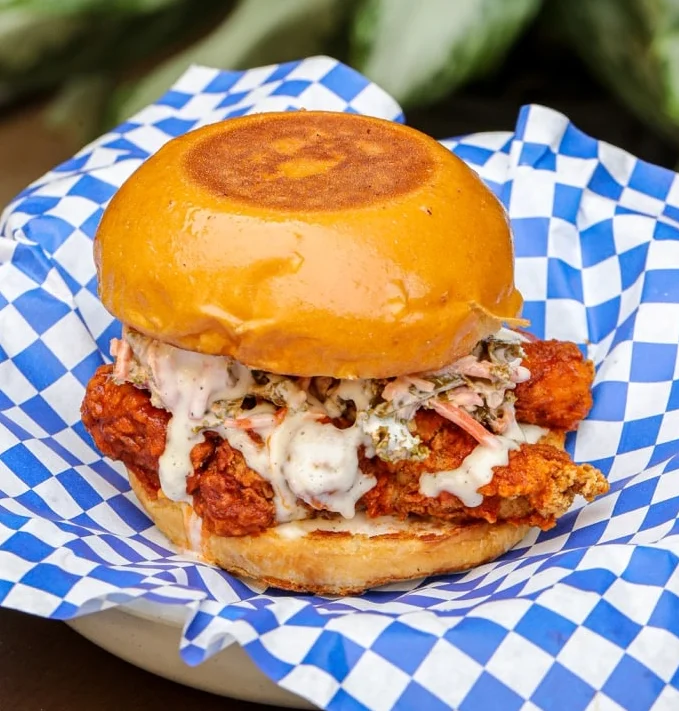 Crispy fried chicken sandwich with coleslaw