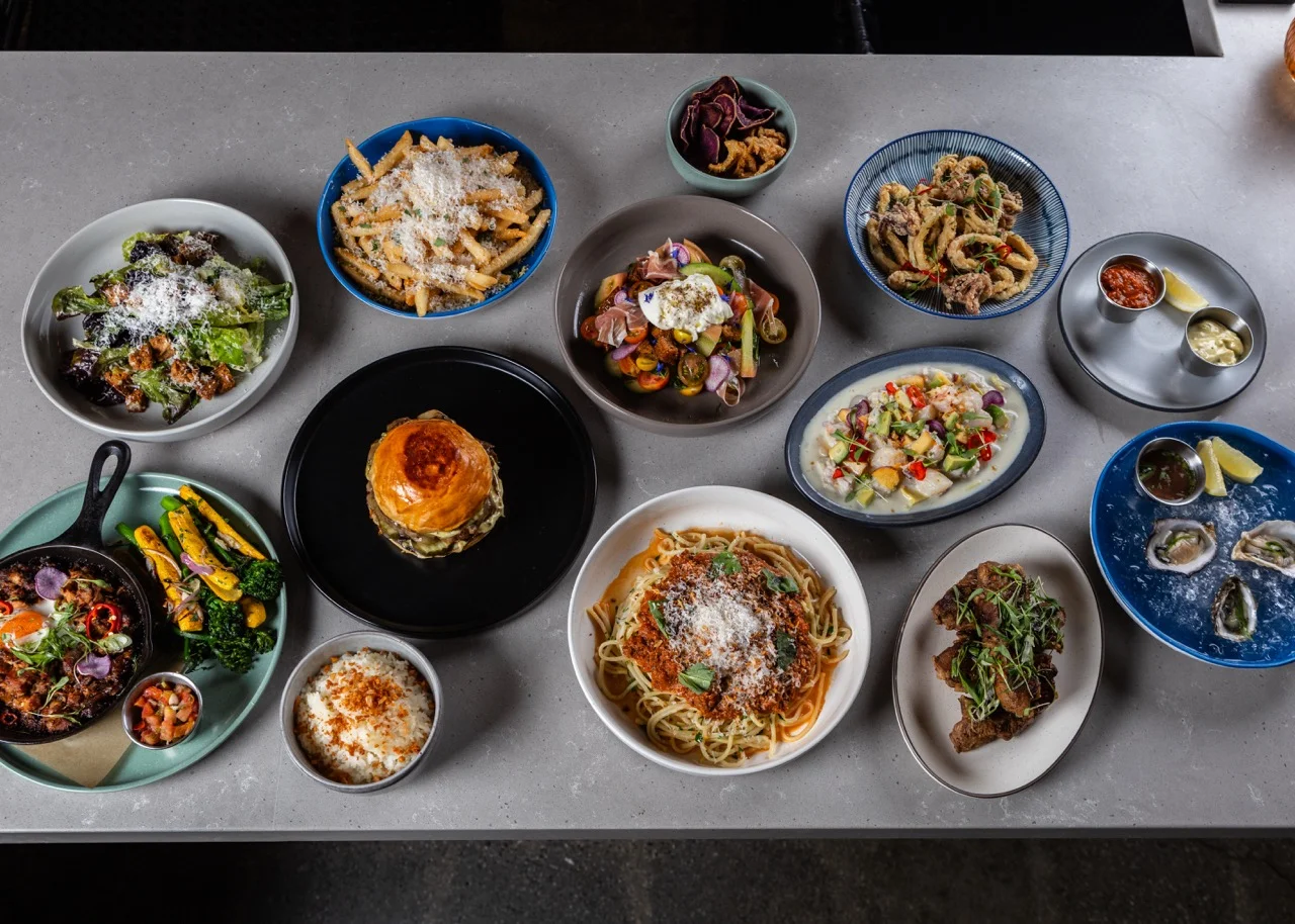 A spread of farm to table food at Native Fields