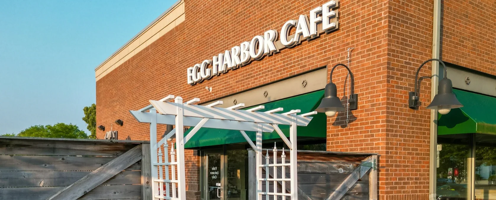 Exterior view of Egg Harbor Cafe with welcoming entrance