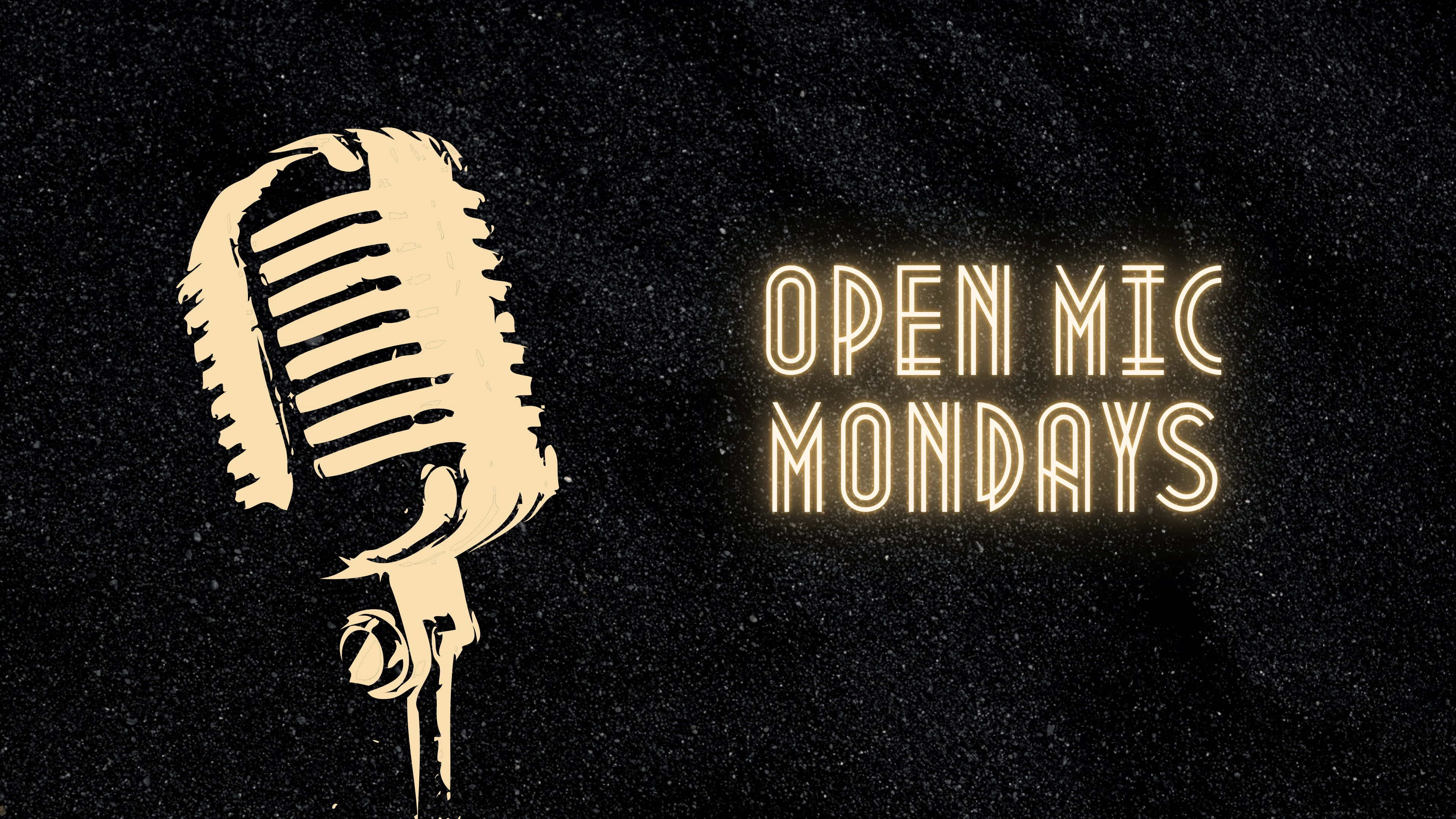Open mic night event poster with vintage microphone