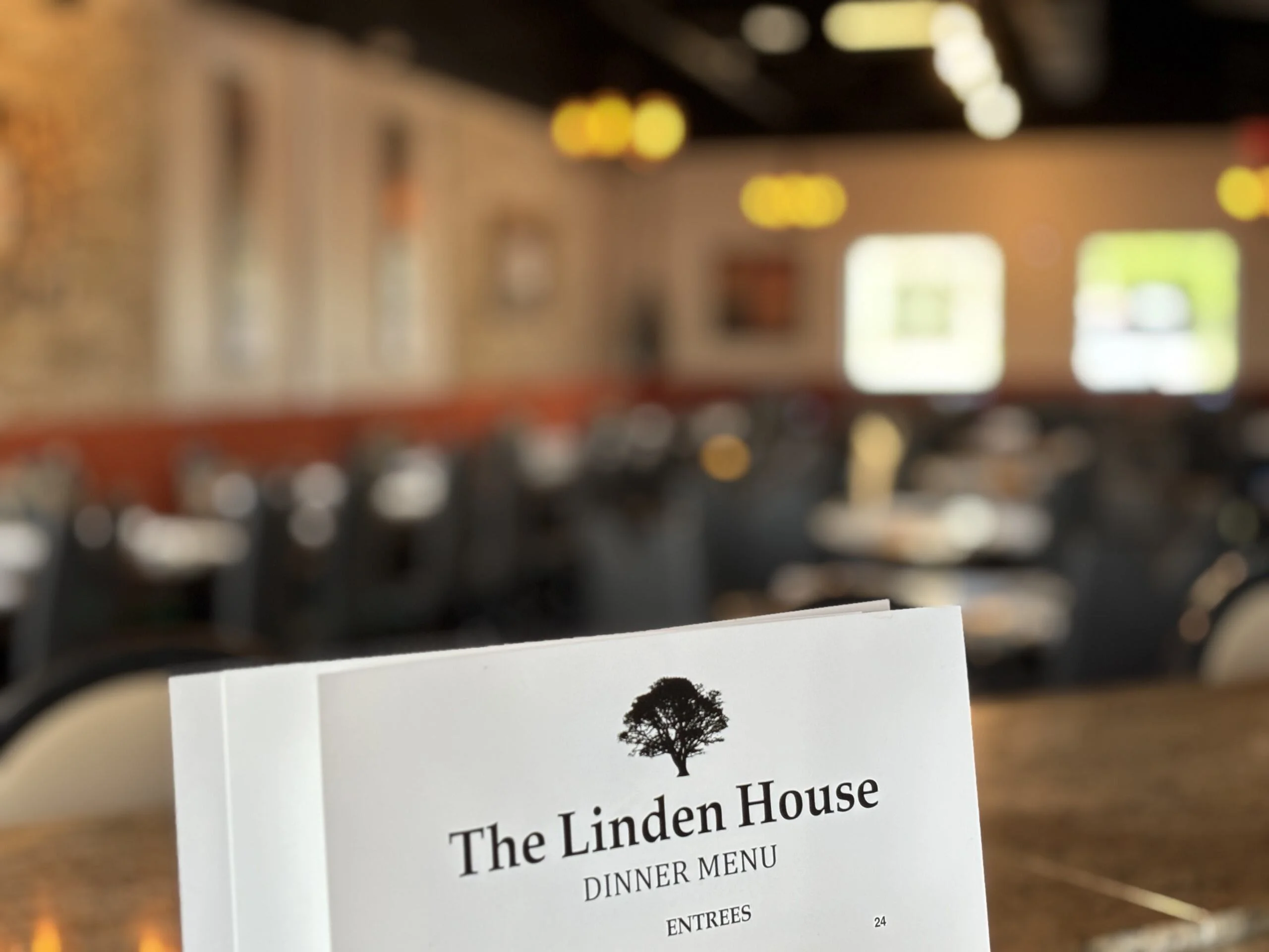 Cozy restaurant interior with dinner menu on the table