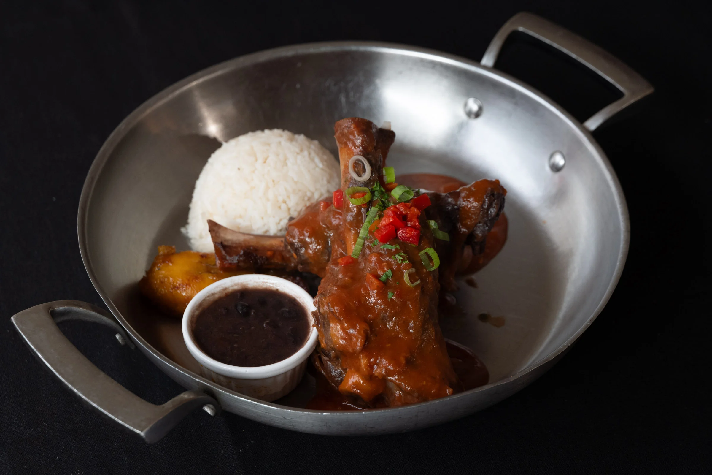 Cuban ropa vieja with rice and black beans