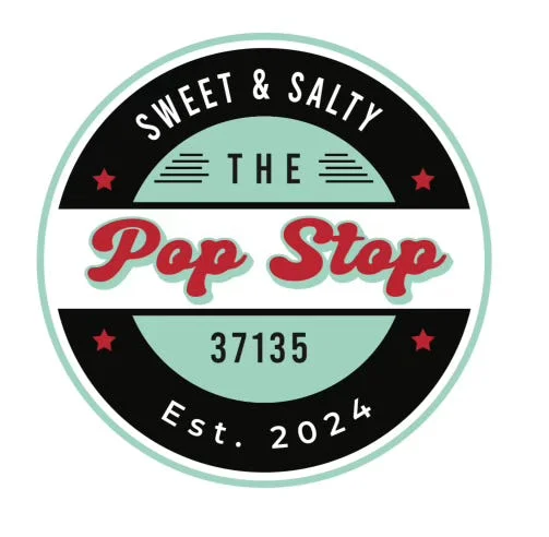Logo of The Pop Stop, a sweet and salty snack shop established in 2024