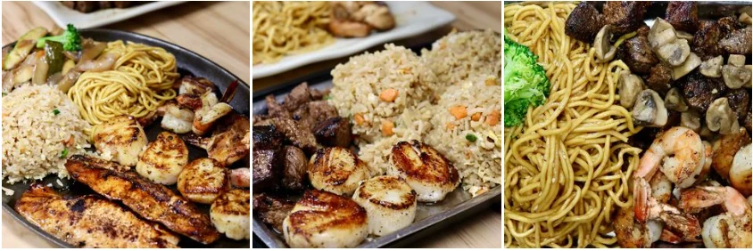 Japanese hibachi grill platter with seafood and vegetables