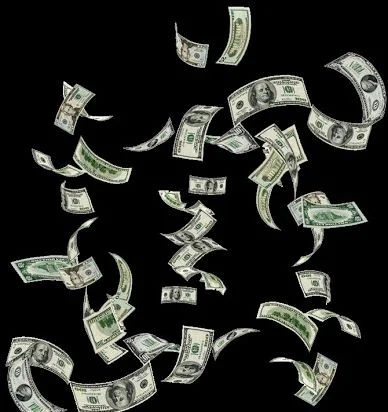 Falling dollar bills on a black background