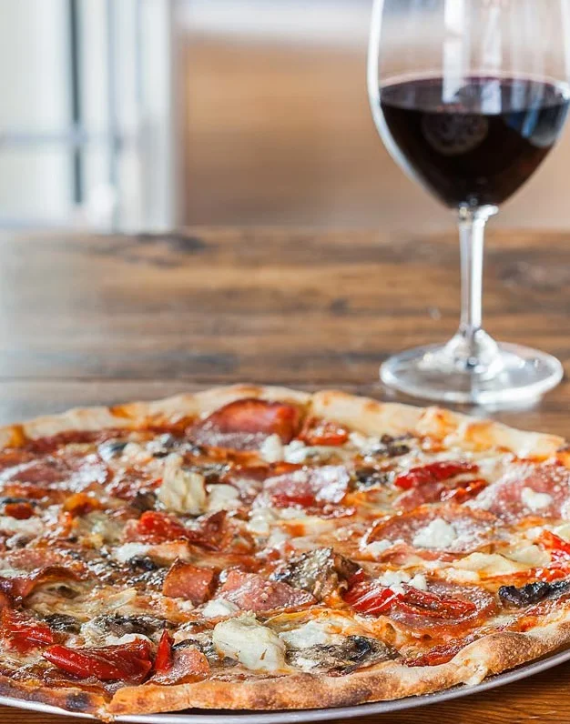 pizza and glass of wine