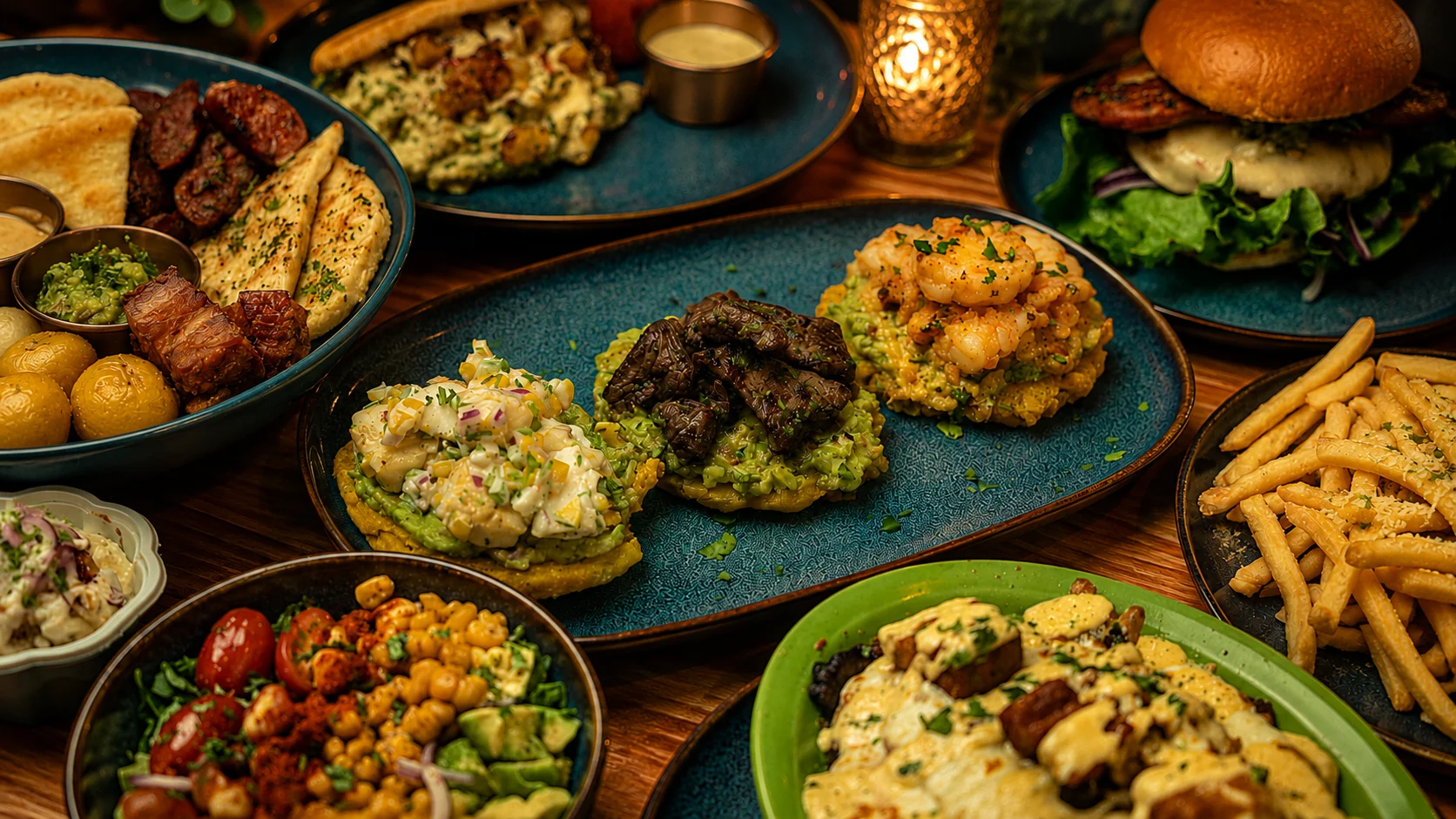 Vibrant Latin American feast with various dishes